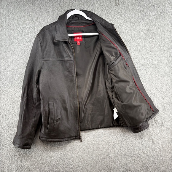 Izod Genuine Lamb Leather Jacket Brown Zip Front Size Medium - Picture 4 of 9